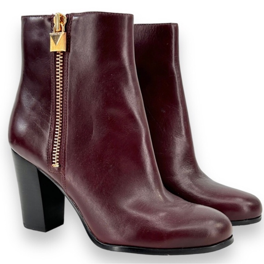 NWOT Michael Kors Margaret Booties - Burgundy Red Block Heel Leather Ankle Boots